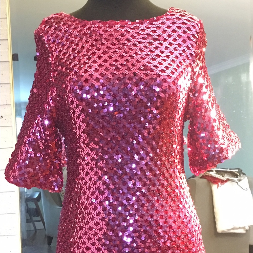 Vintage pink sequin elastic shirt
